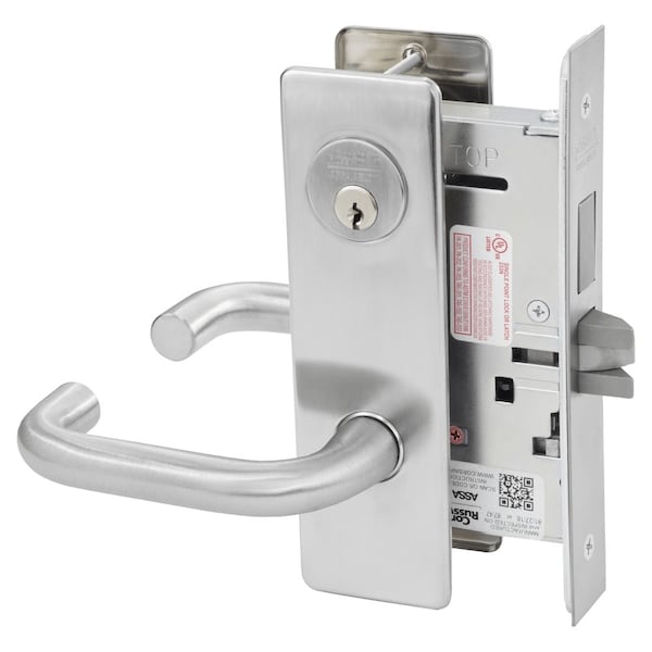Dormitory or Entrance Mortise Lock, LS Lever, M Escutcheon, Satin Chrome
